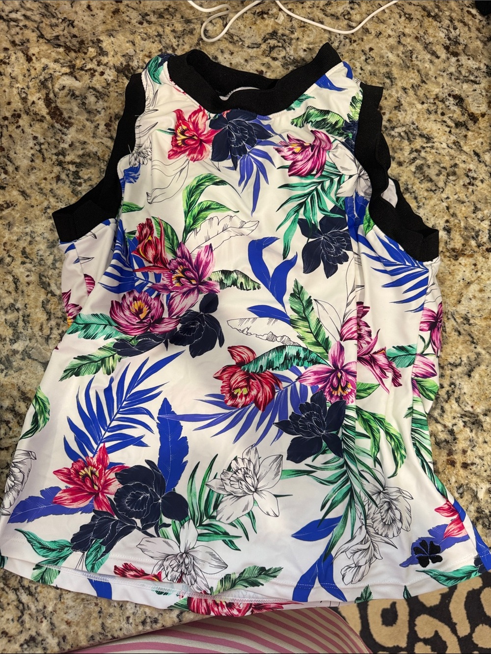 Hapari White Tropical Floral Women’s Swim Top with Blue, Green and Pink Accents